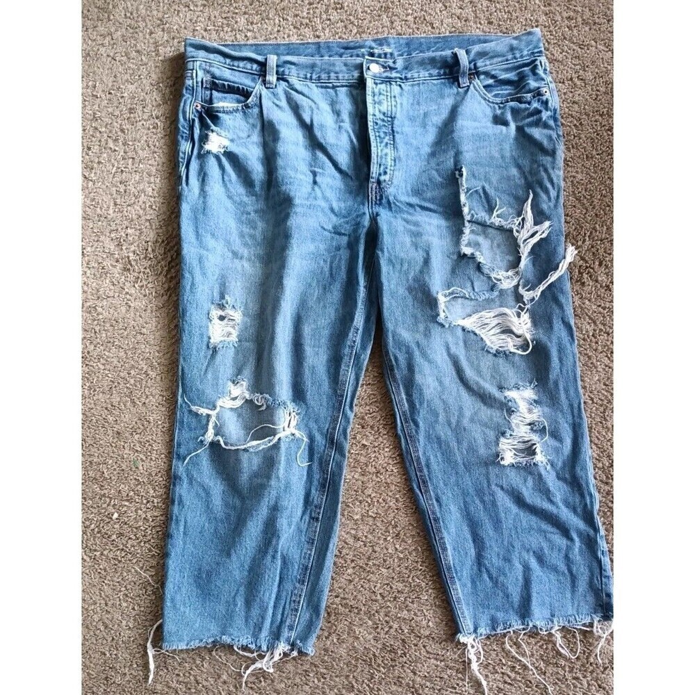 Old Navy High Rise Slouchy Straight Jeans Women 22 Button Fly Cut Off Distressed